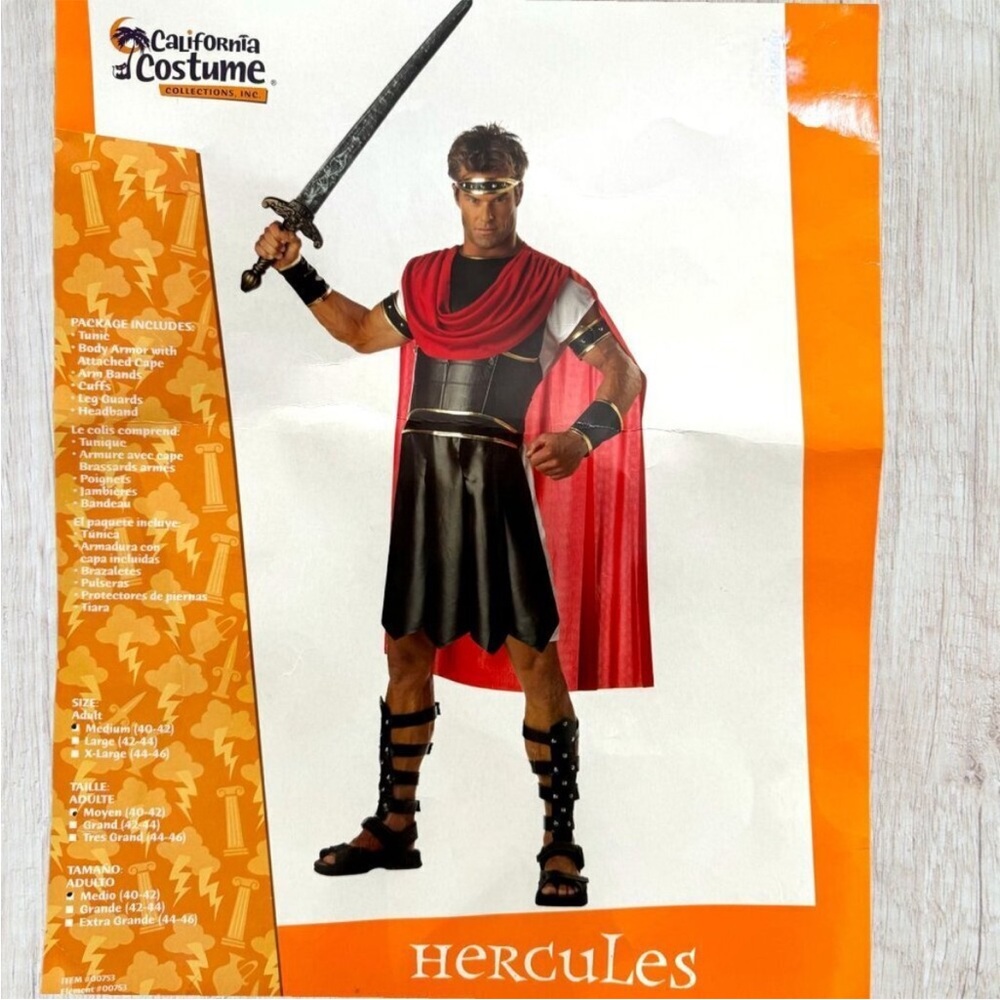 CALIFORNIA COSTUME New Hercules Warrior Body Armor Roman Soldier Halloween M